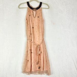 Derhy Belted Beaded Heart Mini Dress Size Medium Boho Fairy Ethereal Lined
